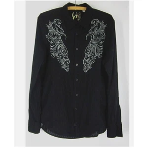 Vintage Y2K GUESS Men Size Large Black Embroidered Button Down Casual Club Shirt - Picture 1 of 7