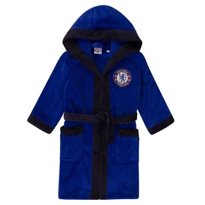 CHELSEA FC Chelsea Boys Dressing Gown Robe Hooded Fleece Kids OFFICIAL Football Gift