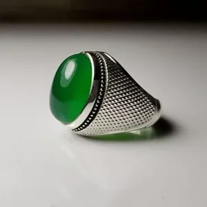Natürlicher grüner jemenitischer Aqeeq Sterlingsilber 925 Ring Akik Ring Achat Ring für Herren - Bild 1 von 2