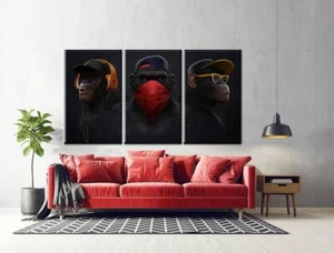 3 Monkeys Printed Canvas Decor, Wall Hanging Decor, Wall Art Canvas, Canvas Prin - Picture 1 of 8