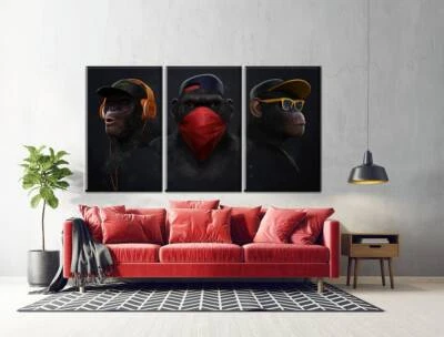 3 Monkeys Printed Canvas Decor, Wall Hanging Decor, Wall Art Canvas, Canvas Prin - Image 1 of 4