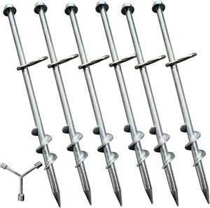 Ground Anchors Screw in 6 Pack-12 Inch Heavy Duty Galvanized Tent Stakes Kit - Picture 1 of 14