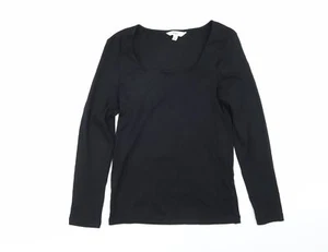 Marks and Spencer Womens Black Cotton Basic T-Shirt Size 12 Scoop Neck - Picture 1 of 10