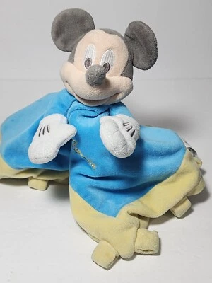 Disney Mickey Mouse Baby Lovey Plush Blue Yellow 13” Security Blanket SOFT - Image 1 of 4