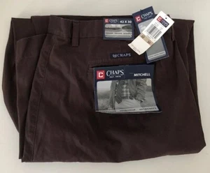 Chaps Mitchell Pants 42x30 Flat Front Relaxed Fit Brown NWT$42.50 2ply cotton tw - Picture 1 of 5