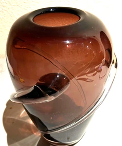 Vaso vintage in vetro artistico soffiato a mano mirtillo con dettagli colonna vertebrale trasparente 8 1/2" - Foto 1 di 5