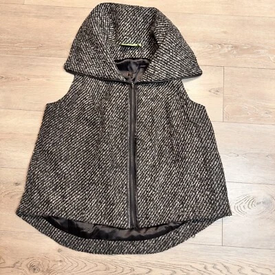 Chaleco de Invierno LOGO By Lori Goldstein Talla 1X Negro Blanco Largo Imitación Cuero Borde Foto 1 de 4