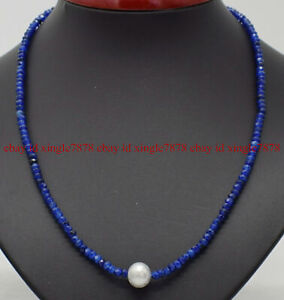 Natural 2x4mm Blue Sapphire Rondelle Gems & Gray Real Pearl Necklace 18" AAA+