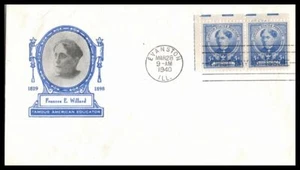 1940 Frances E. Willard educator Sc 872-1A Harry Ioor blue cachet (1N - Picture 1 of 1
