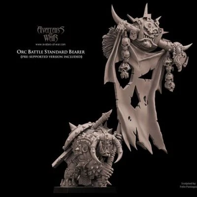 AVATARS OF WAR Orc Battle Standard Bearer z.B. für Spiel Old World 9th Age OPR Orcs & Goblins