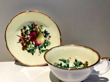 Vintage Royal Grafton Bone China Teacup with Fruit on a Pale Background