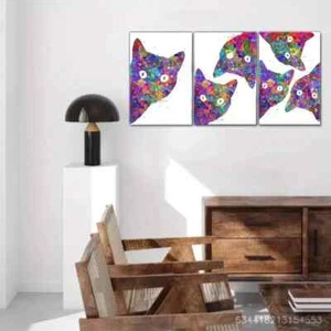 3pcs Colorful Cat Modern Abstract Feline Metal Print Ready to Hang Art - Picture 1 of 8