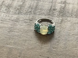 JTV-ETHIOPIAN OPAL OVAL w/ZAMBIAN EMERALD OVAL-SIZE 6.5 RING-STERLING SILVER - Picture 1 of 7
