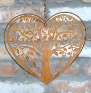 Large Rustic Rusty Effect Heart Shaped Wind Chime Hanging Garden Decor Ornament - Picture 1 of 2