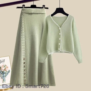 Women's Two Piece Skirt Set Winter Sweater Jacket+Knitted Skirt Dresses Set - Picture 1 of 20