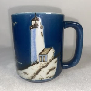 VTG Night Ocean Scene Lighthouse Sailing Boat Seagulls Beach Coffee Mug Cup - Picture 1 of 12