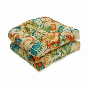 2 Count Pillow Perfect Tropic Floral Indoor/Outdoor Chair Seat Cushion, Tufted, - Picture 1 of 4