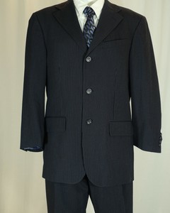 OSCAR DE LA RENTA~EC!!~MENS 38R BLACK PNSTRP SUIT~PLEATED PANTS 32X28