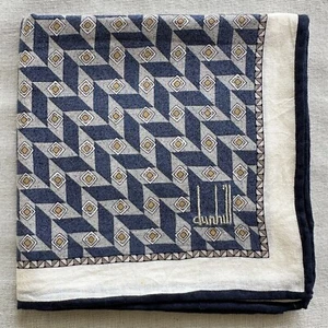Handkerchief Dunhill VTG Blue Gray Cotton Geometric Classic Pocket Square 20" - Picture 1 of 3