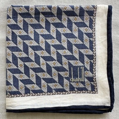 Handkerchief Dunhill VTG Blue Gray Cotton Geometric Classic Pocket Square 20" - Image 1 of 3