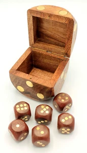 Würfel-Box mit 6 Würfeln Spiel Holz/Messing 8x8cm Maritime Dekoration - Bild 1 von 4
