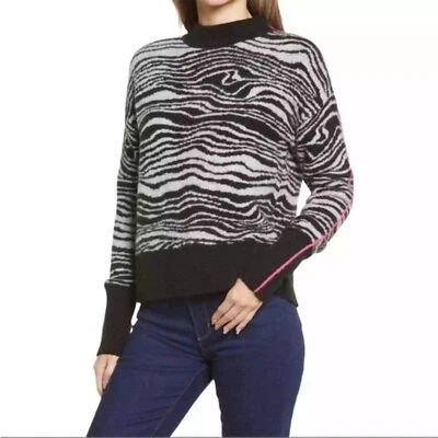 Suéter Halógeno Cebra Remolino Cuello Simulado Negro/Blanco con Rayas Rosa Talla Grande Foto 1 de 4