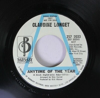 Pop Promo 45 Claudine Longet Anytime of the Year / Guess Who I Saw in Paris on B - Image 1 of 2