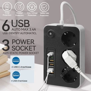 Steckdosenleiste 6x USB 3 Fach Mehrfachsteckdose Verlängerungskabel Flachstecker - Bild 1 von 18
