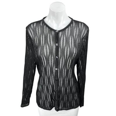 Cárdigan suéter Valerie Stevens negro tejido abierto con botones talla L Foto 1 de 4