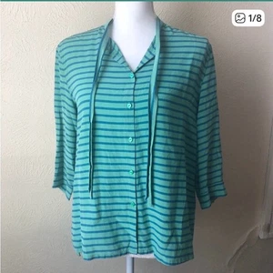 Blusa Fossil 100% Seda Arco Coño Abotonado M Verde azulado y Turquesa - Imagen 1 de 6