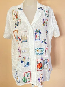 Johnny Was Andrea Cooper Embroidered Blouse Large NWT - Picture 1 of 8