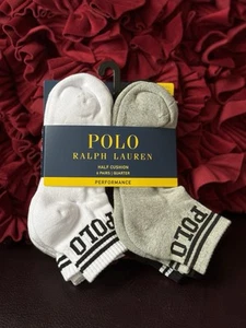 Polo by Ralph Lauren Cushioned White and Gray Athletic Socks Unisex One Size(6) - Picture 1 of 5