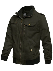 Wantdo Men's Stand-Up Collar Cotton Canvas Military Full Zip Jacket Size L Green - Picture 1 of 20