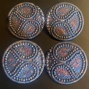 Antike viktorianische tschechische Glasknöpfe 4er Set groß 1,25" Paisley Blumenglanz - Bild 1 von 15