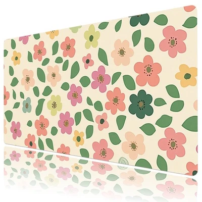 Green Leaf Pink Floral on Beige Desk Pad for Keyboard Desk Mat 31.5x15.7 inch - Image 1 of 4