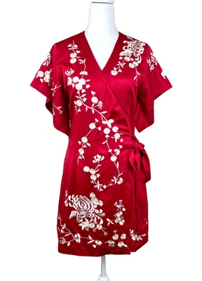 Vestido envolvente kimono vintage Y2K Forever 21 talla S bordado boho chinoiserie 2005 Foto 1 de 4