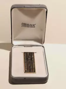 Vintage Money Clip Gold Tone Opalescent Dark Inlay - SWANK - Picture 1 of 6