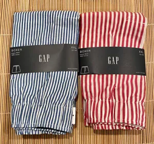GAP 2 paia boxer uomo elastico in vita 100% cotone rosso blu righe grandi 35-36 - Foto 1 di 2
