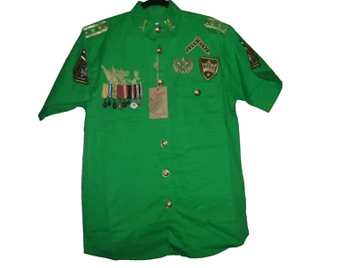 HAMA MEN'S GREEN MILITARY STYLE SHIRT EPAULETTE PATCHES GOLD BUTTONS & MEDALS M - Image 1 of 4