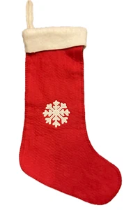 Set of 2 Red Christmas Stockings in Felt decorated with snowflake on one side - Picture 1 of 2