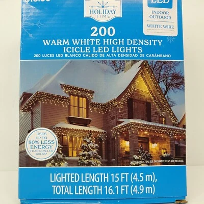 Holiday Time - 200 Warm White LED High Density Icicle Lights White Wire - Image 1 of 4