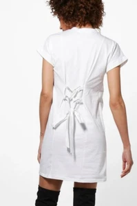 Boohoo Razy D Ring Lace Up T-Shirt Dress White Size 10 Brand New With Tags - Picture 1 of 2