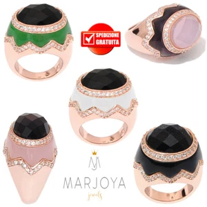 Anello con quarzo rosa,viola,blu,bianco,giada,onice e zirconi in argento 925rosè - Imagen 1 de 21