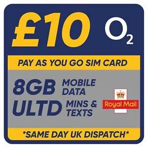 Tarjeta SIM O2 £10 gran paquete de pago por uso - tarjeta SIM de triple corte - 7 GB DE DATOS* - Imagen 1 de 3