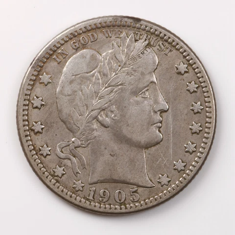 Raw 1905-O Barber 25C New Orleans Mint Silver Quarter Coin Cover