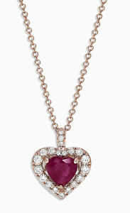 0.60ct Natural Round Diamond 14K Solid Rose Gold Ruby Heart Pendant