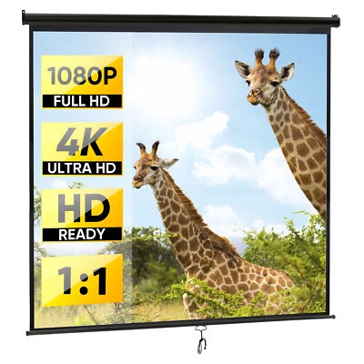 120'' Projection Screen 1:1 HD 4K Manual Pull Down Projector Screen Home Black - Imagem 1 de 4