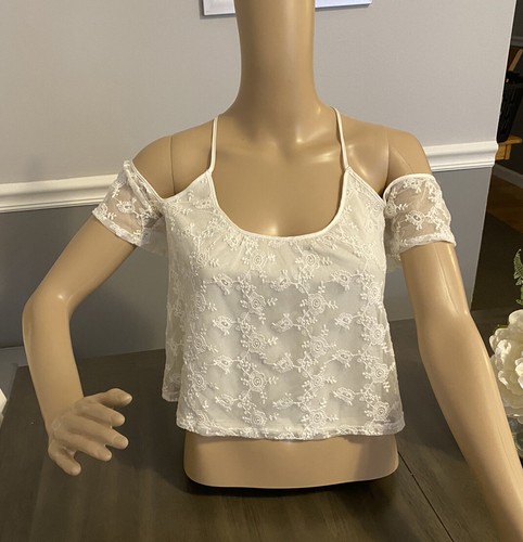 OFF WHITE Forever21 top pizzo panna cotone estivo grande comfort bianco sporco spiaggia