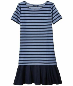 Polo Ralph Lauren L23758 Big Girls Blue Striped Stretch Ponte Dress Size Medium - Picture 1 of 2