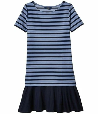Vestido Ponte Polo Ralph Lauren L23758 Niñas Grandes Azul Rayas Elastizado Talla Mediana Foto 1 de 2